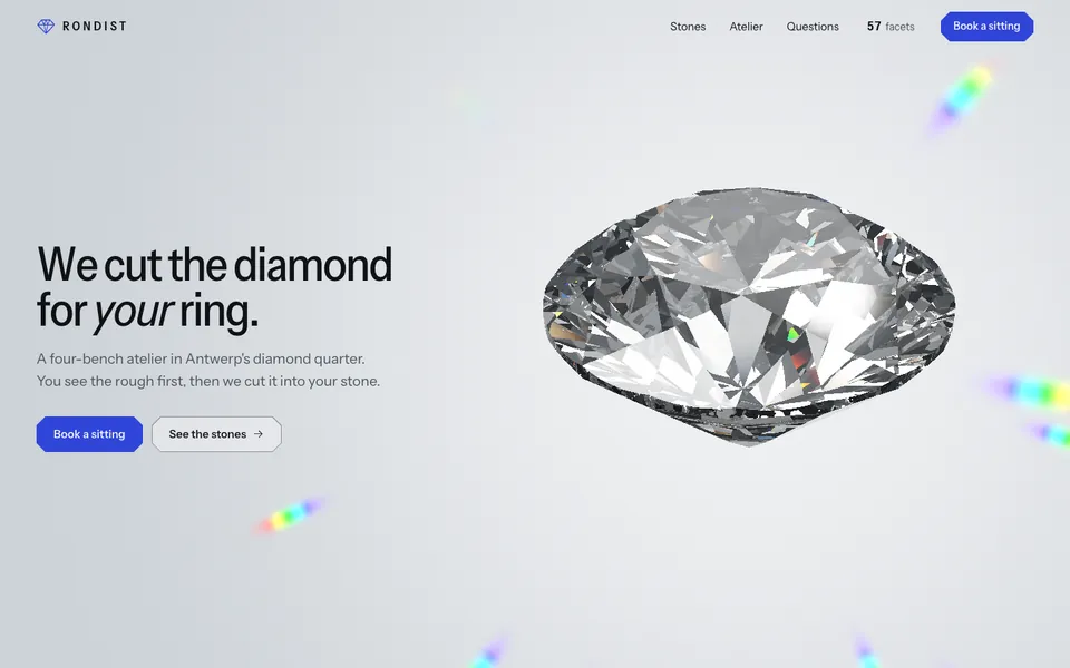 Rondist hero: a brilliant-cut diamond with flecks of spectral fire on the wall.